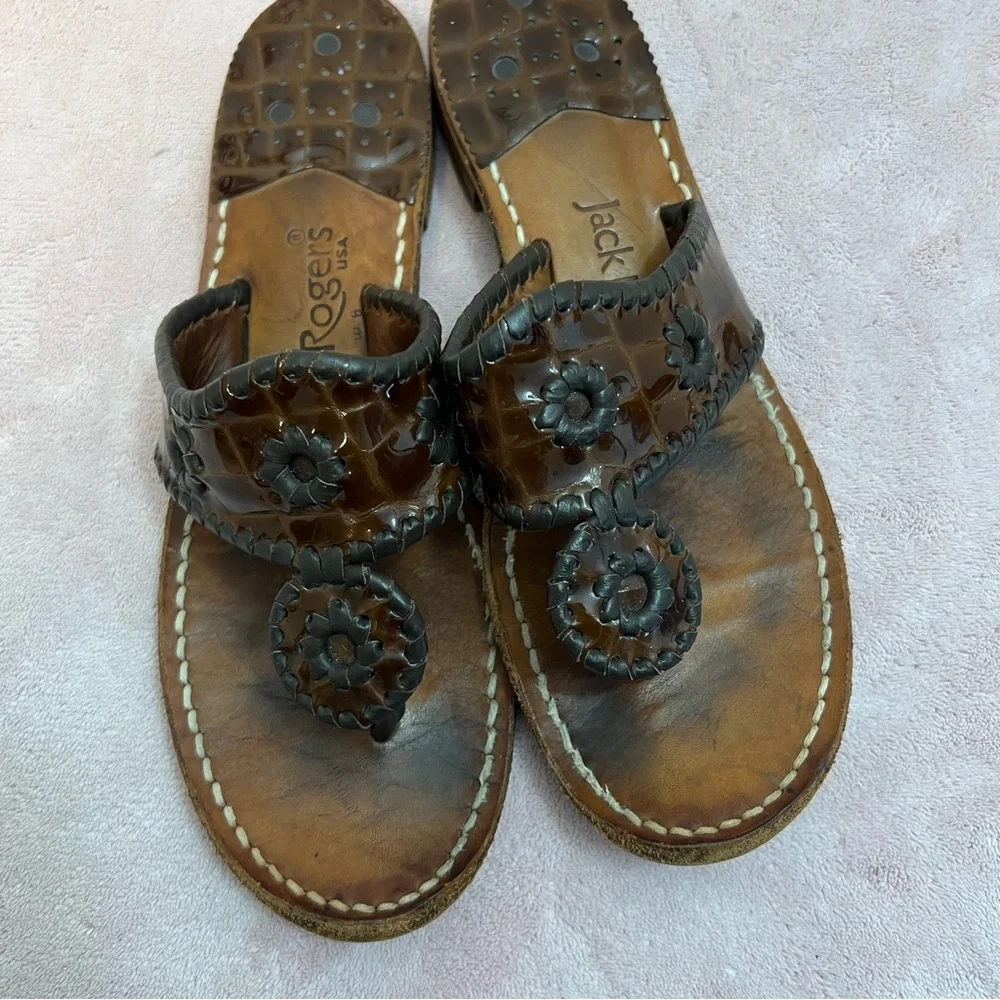 Jack Rodgers Brown Leather Sandals Size 8